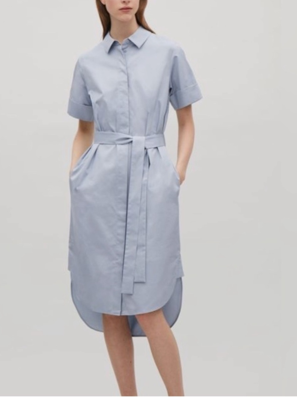 COS Belted Shirt Dress in Light Blue Pima Cotton Women’s Size 6